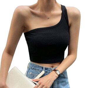 NWOT DAZY Black One Shoulder Sleeveless Crop Top Women’s XL
